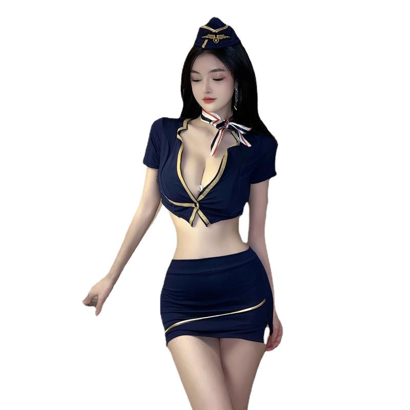 QQNY Sexy Underwear Wholesale Internet Celebrity Stewardess Uniform Temptation Suit Women's Hip Skirt Sexy Nightclub Wear
