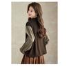 Autumn New Fashion Style Age-reducing Loose Belly-covering Bow Knitted Patchwork Shirt Top for Women