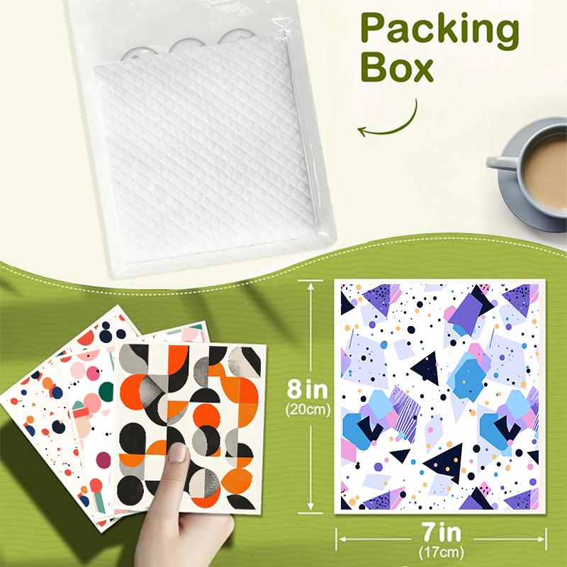 6PCS Swedish Dishcloths Biodegradable Eco-Friendly Dish Rags Reusable Absorbent Kitchen Washable Cleaning Cloths Geometry Pattern Dish Towels