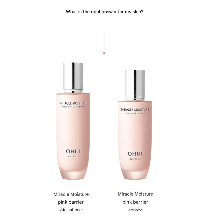 Ohui Miracle Moisture Pink Barrier Skin Softener 150ml+Emulsion 130ml+Ceramide Boosting Cream 30ml (+Random Free Gifts)