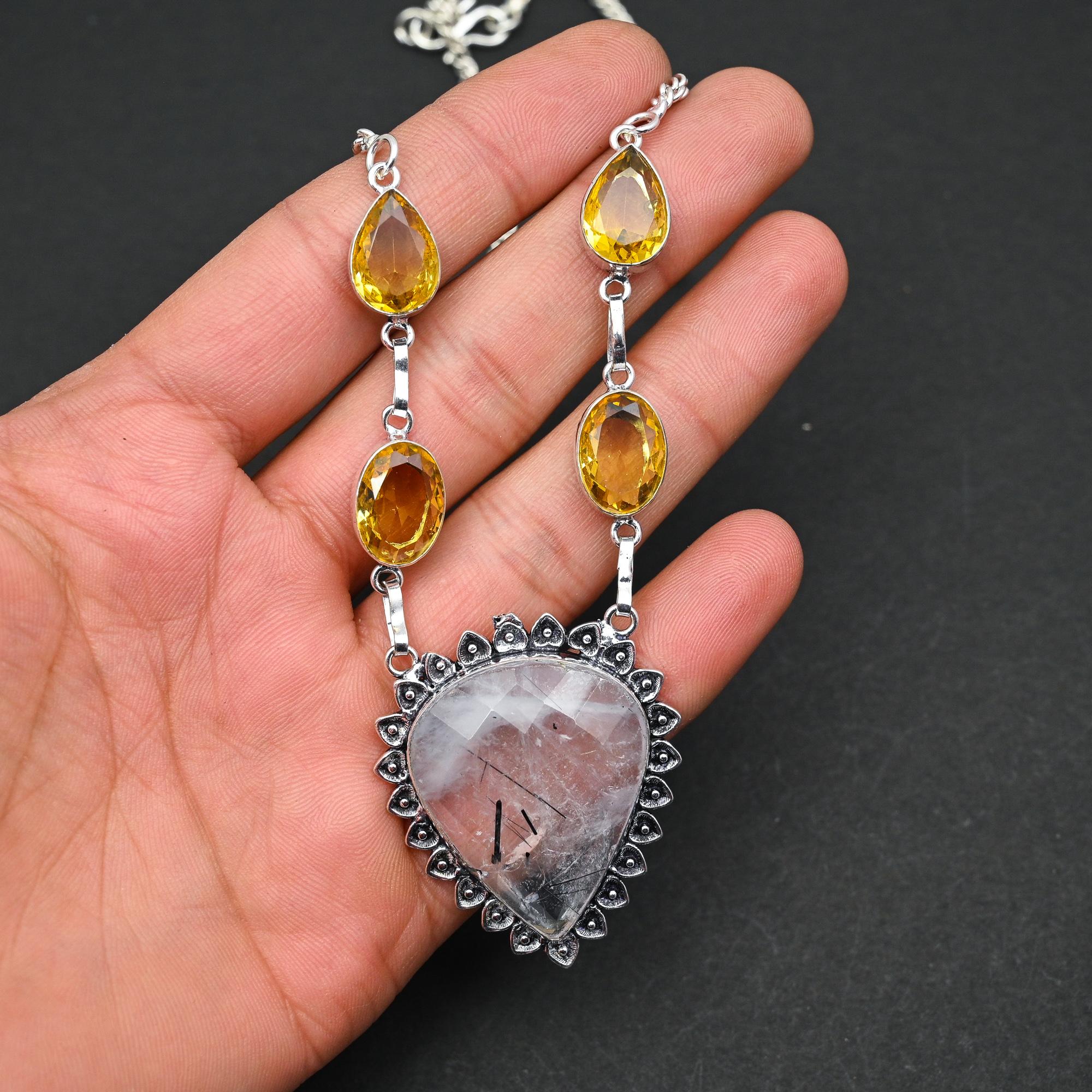 

Ювелирное подарочное ожерелье из стерлингового серебра 925 пробы с черным рутилом, 18 дюймов, LK-93