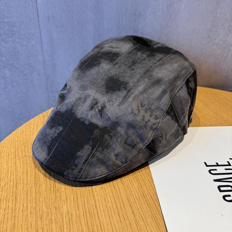 Retro Tie-dye Forward Hat Women's Spring and Summer Versatile Face Small Beret Big Head Circumference Reverse Hat New