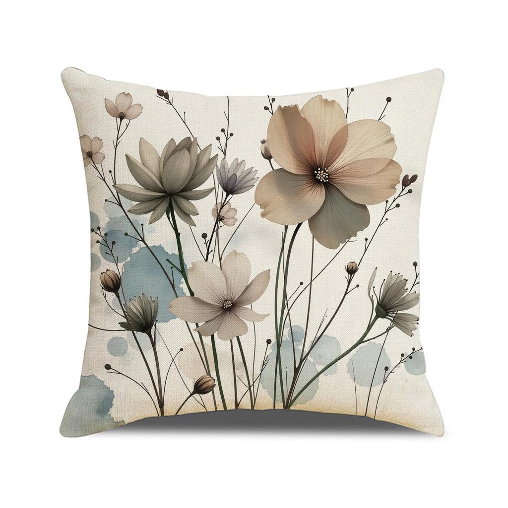 Floral Pillow Cover Chinese Style Watercolor Print Linen Pillow Home Decoration Sofa Cushion Cover