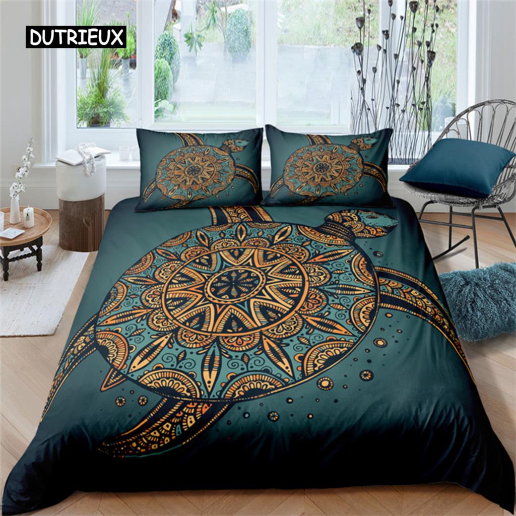 Exotic Sea Turtle Duvet Cover Microfiber Marine Life Geometric Comforter Cover 3D Ocean Theme Bedding Set Double Twin King Size