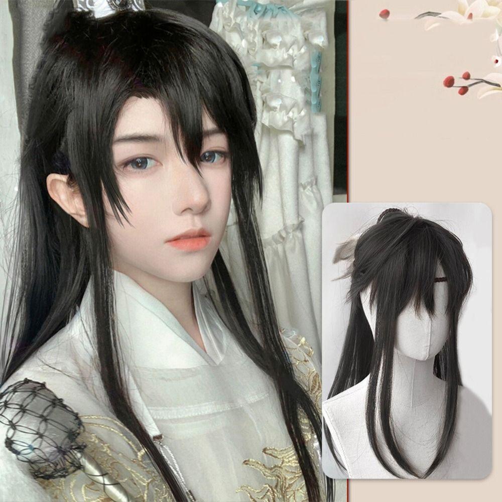 High Ponytail Men's Hanfu Cosplay Wig Chinese Style Long Straight Hair  Photo Props