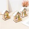 Wooden Christmas House Ornament Battery Power LED Lights Safe Flameless Decoration For Home Christmas Tree Party Crafts