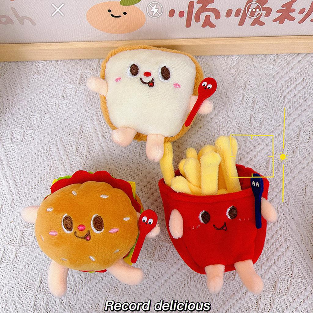 Mini Burger Cute Plush Fries Keychain Bag Ornament Women Handbag Decoration School Student Backpack Lovely Furry Pendant