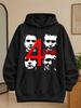 Unisex Suitable for - Hoodie with 4 Skins Graphic (Black/White Face Portraits & Oversized Red Number 4) - Stark Punk Style Round Neck Pullover, Machin