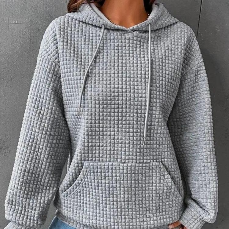

Autumn Winter Women Hooded Grunge Sweater Long Sleeve Round Neck Solid Color Blouse Top S серый