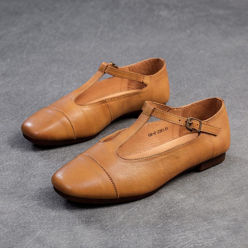 

Johnature, французские туфли на плоской подошве с квадратным носком в стиле ретро, ​​удобная универсальная женская обувь из натуральной кожи с Т-образным ремешком 39