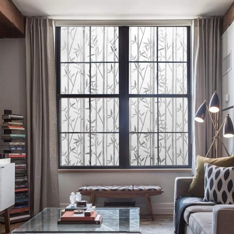 Window Privacy Film Bamboo Frosted Window Decal Static Cling Window Film for Kitchen, Office, Living Room