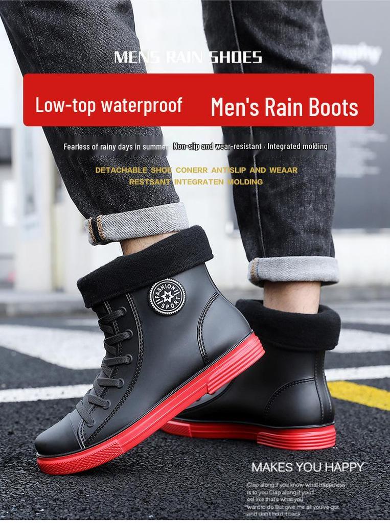 Korean Style Men's Waterproof Non-slip Rain Boots - Short, Thickened Casual Footwear