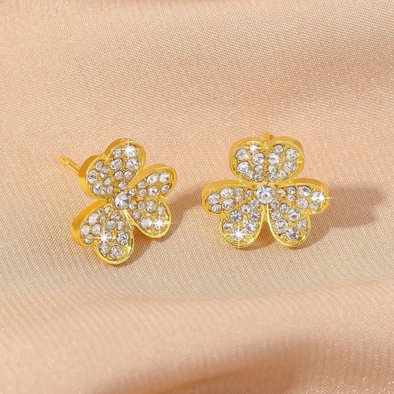 High-End Four-Leaf Clover Stud Earrings for Women
