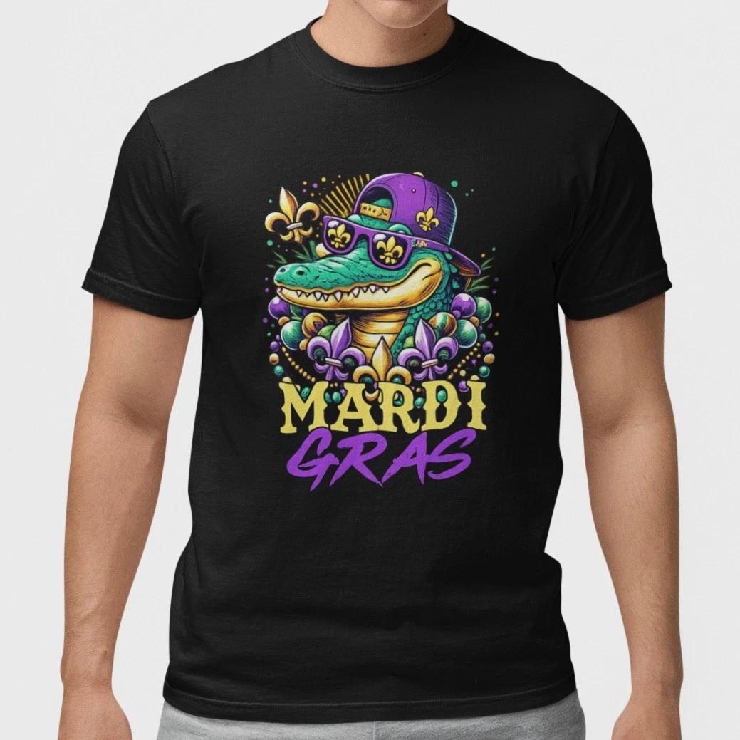 Mardi Gras Alligator Shirt Funny Carnival Gator Beads Party T-Shirt Unisex Gift S