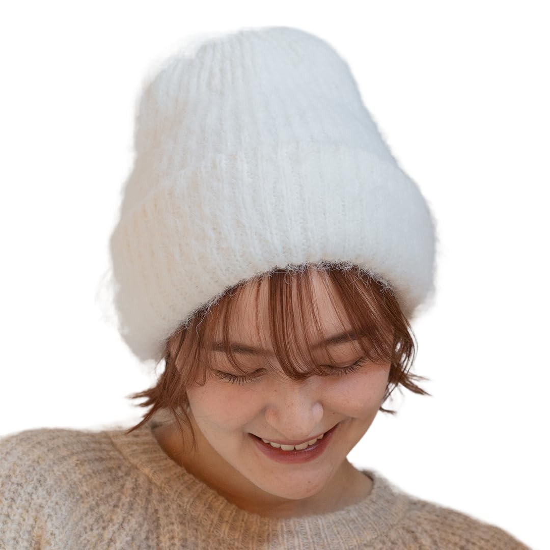 

ICHIYON Мохеровый трикотаж Ассорти Мохеровая трикотажная шапка для холодной погоды [14+ ПЛЮС] Женская шапка-бини, Шапка-бини, Шапка, Осень/Зима / 103771-101-100 белый