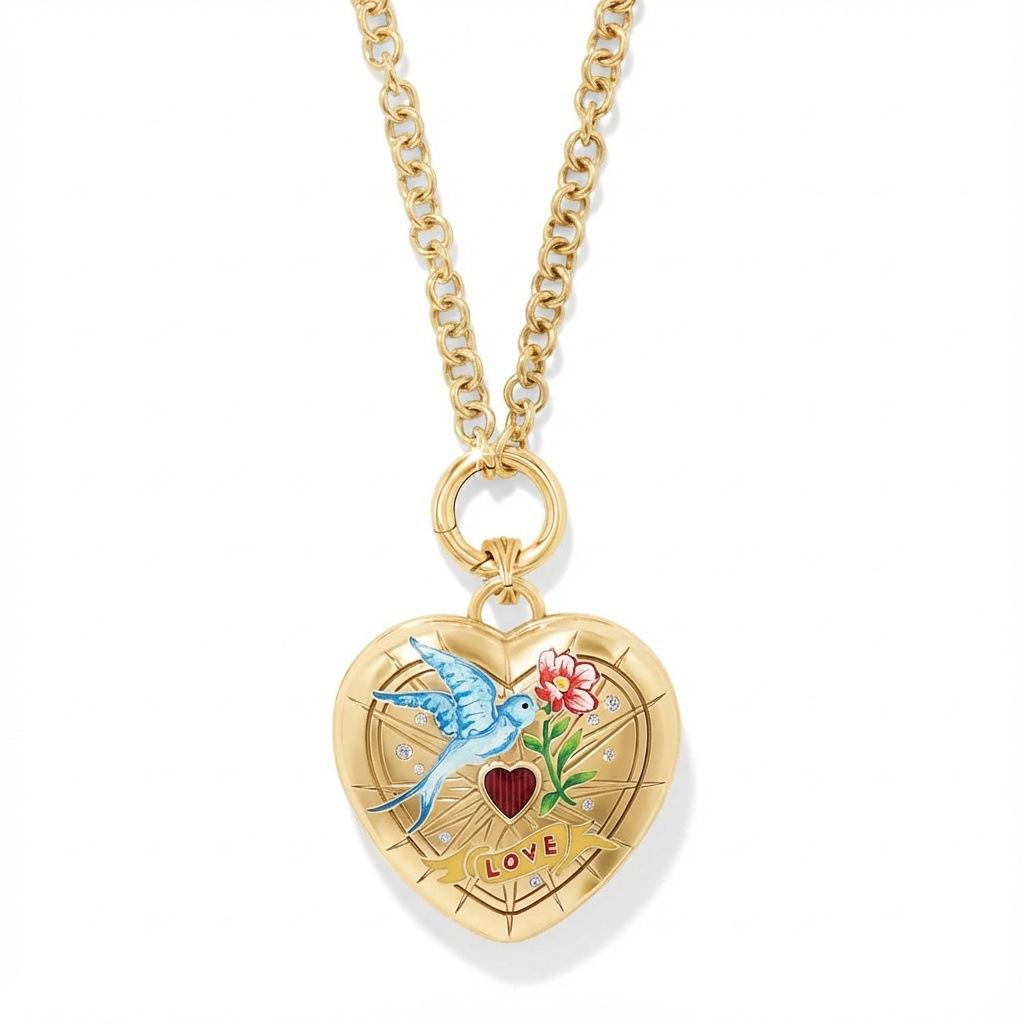 Love Compass Necklace Painted Decoration Open And Close Photo Box Versatile Retro Romantic Collarbone Chain Women