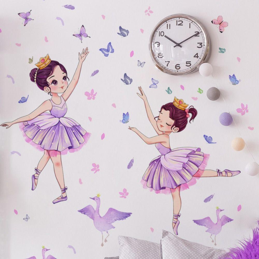 Cartoon Little Swan Girl Sticker Waterproof Dancing Girl Wall Sticker  Children