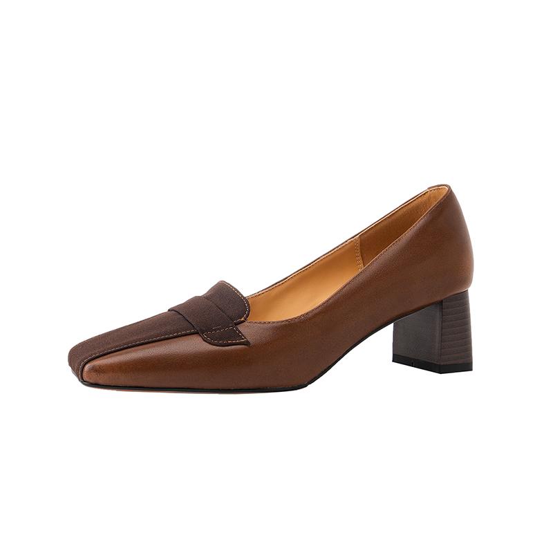 2024 Spring Summer Basic Women Pumps Office Ladies Party High Quality Genuine Leather Thick Heels Shoes Woman Fashion Concise