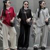 American-Style Women's Summer Fashion: Embroidered Letter Loose Two-Piece Set with Short Sleeve Top & Wide-Leg Pants, Plus Size