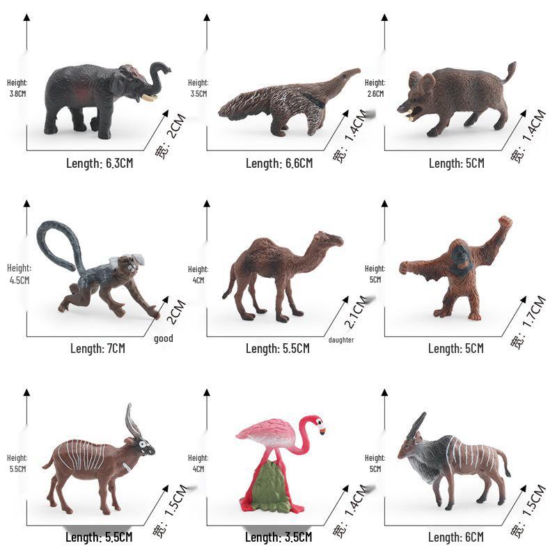 Wild Animal Model Set: Eland, Camel, Orangutan, Boar, Anteater, Flamingo, Marmoset