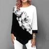 Dam Mode Tryckt Casual Oregelbunden Fåll Rund Hals 3/4 Ärmar Plus Size Leopardtryck T-shirt Lös Pullover Höst Vinter Blus