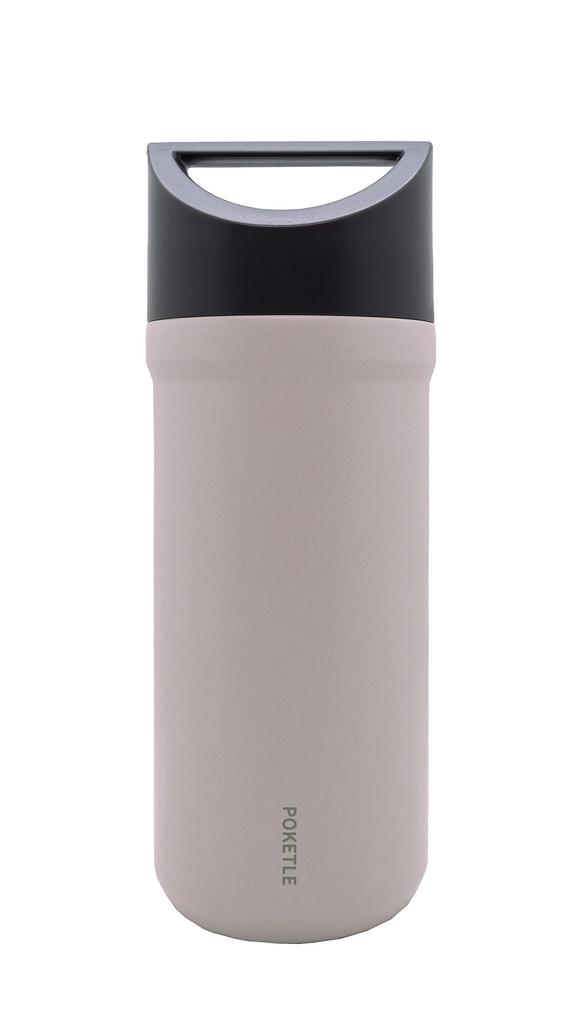 POKETLE 380ml Mug Bottle, ColdHot Water Bottle, Lightweight, with Handle, Vacuum Insulated, Stainless Steel Bottle, Sand Beige