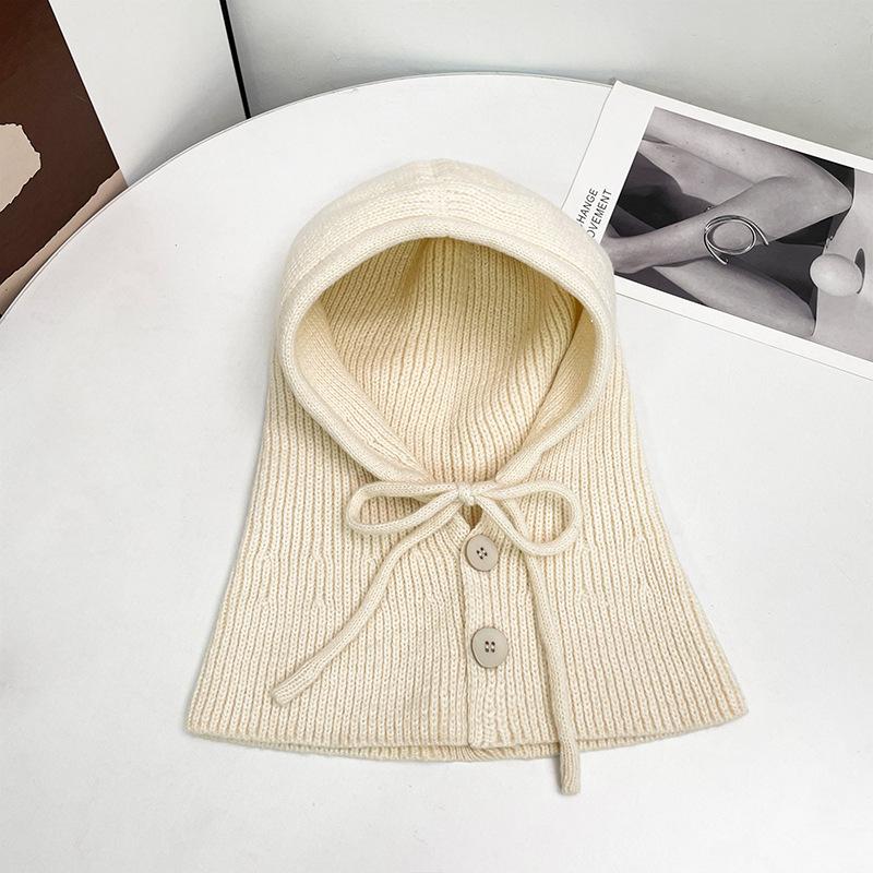 Knitted Balaclava Hat Scarf Integrated Women's Autumn and Winter Little Red Riding Hood Warm Ear Protector Wool Hat