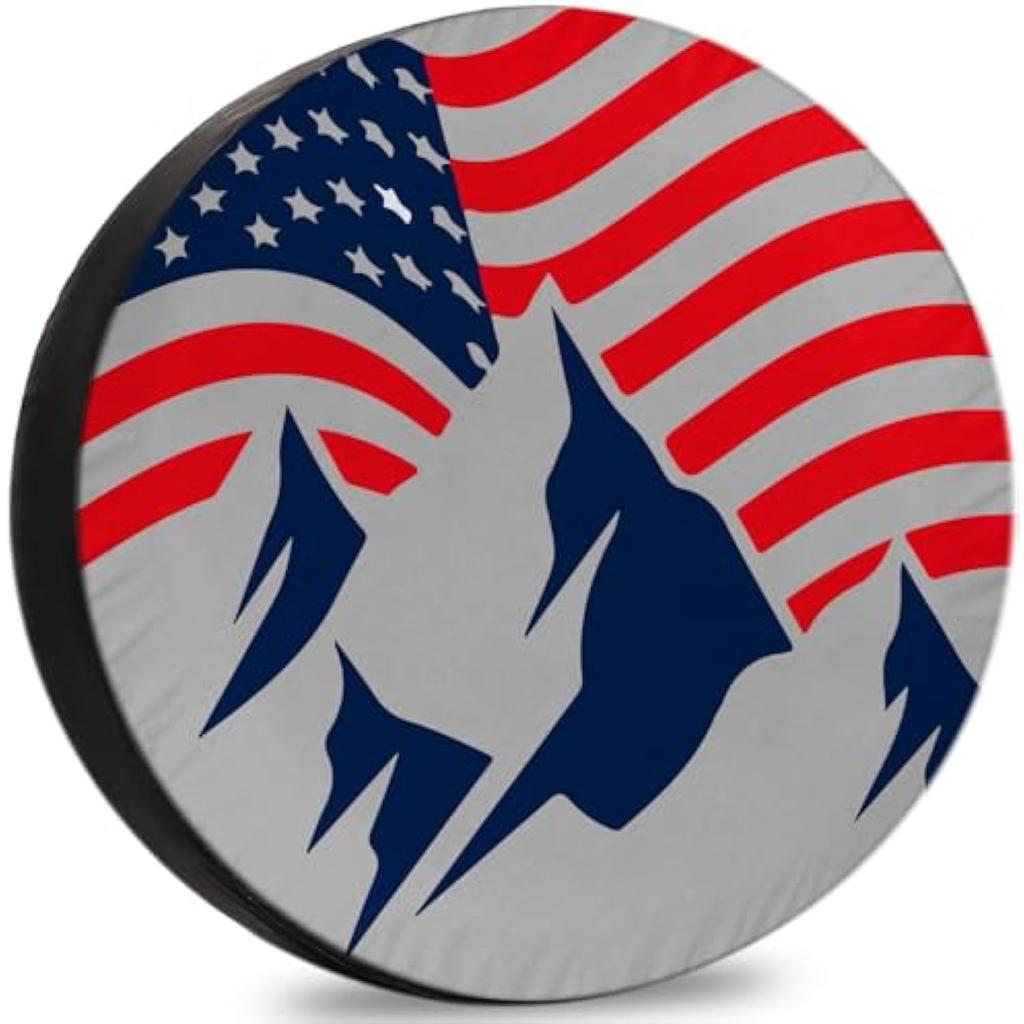 American Flag Mountains Spare Tire Cover Durable Vinyl Protector for RV Trailer SUV Camper Wheel Accessories