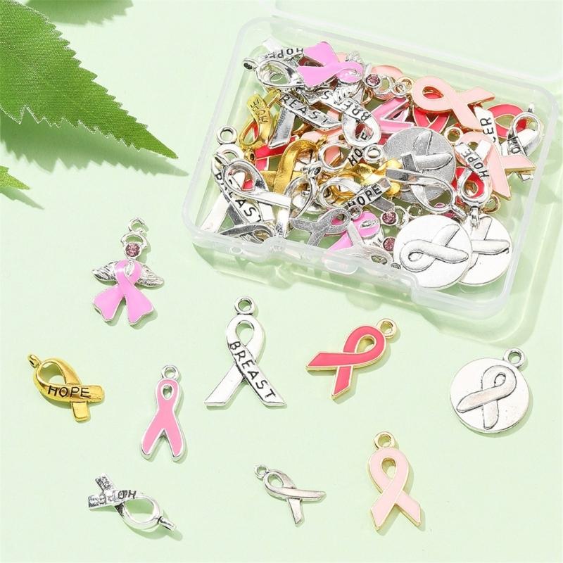 50pcs Alloy Drop Oil Pendant Beads Breast Cancers Logos Ribbon Pendants Jewelry Making Supplies DIY Necklace Accessories