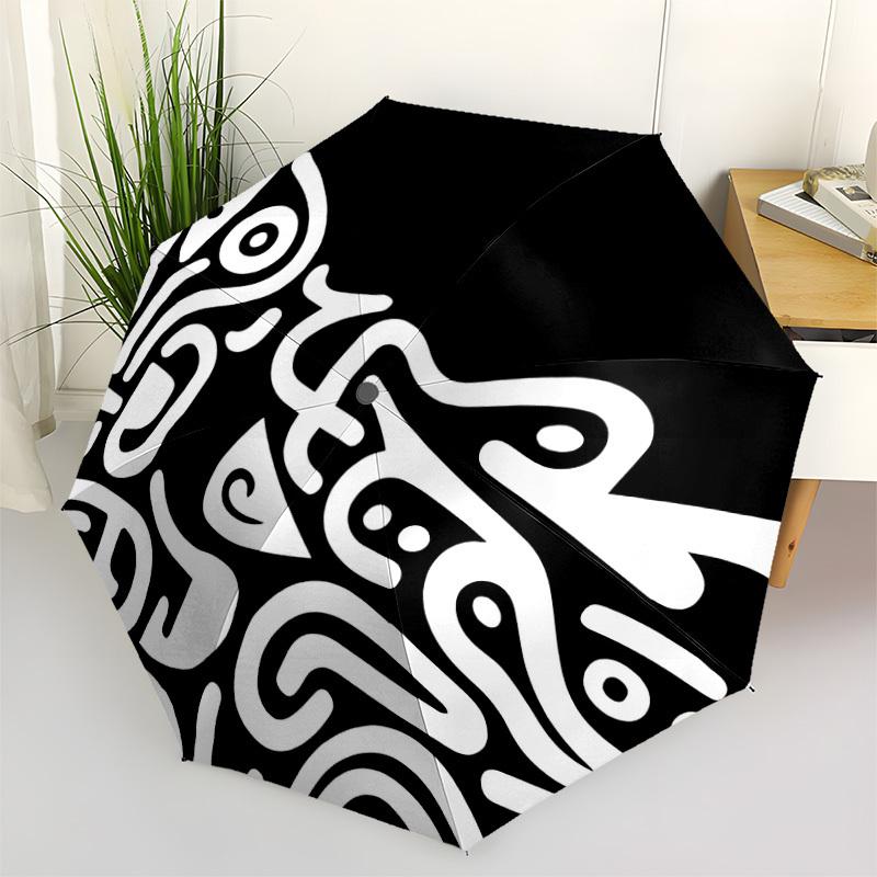 1pc Abstract Art Automatic Folding Umbrella Portable Collapsible 8-Rib Umbrella for All Seasons, Casual Outdoor Accessory, B11
