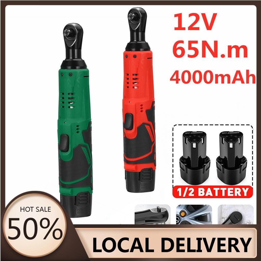 12V 3/8" 65Nm Rechtwinklig Schraubenschlüssel Werkzeuge mit 2 Stück Akku-Ladegerät Kit Kabelloser Ratsche Gerüst Wiederaufladbar Elektrischer Schraubenschlüssel