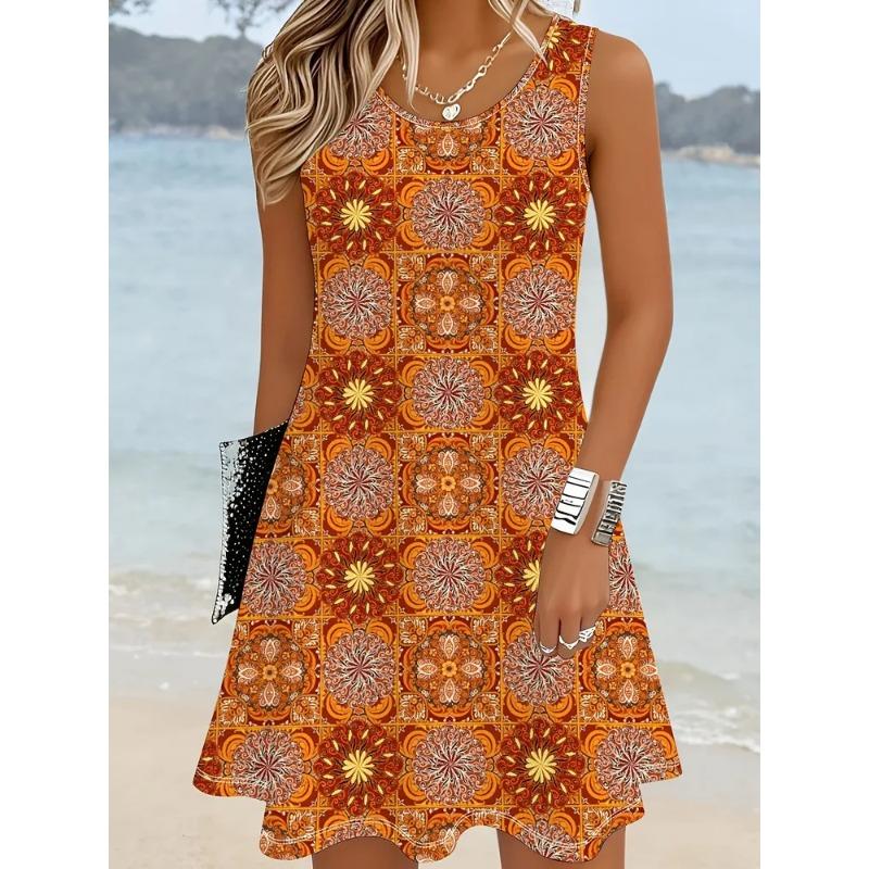 Sommer Damen 3D Gedrucktes Ärmelloses Kleid Mode Vielseitig Atmungsaktiv Trend Lässig