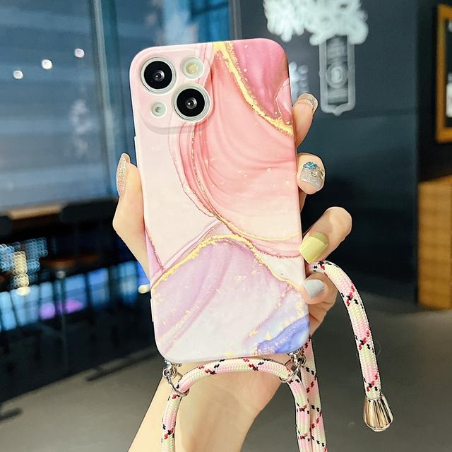 Crossboyd Lanyard Rope Marble Pattern Soft Tpu Phone Case For Iphone 14 12 13 Pro Max 11 Length Adjustable Strap Cover