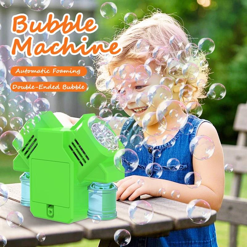 Rotating Light Bubble Machine Toy with Double Headed Bubbles Children Outdoor Bubble Toy Birthday Party, No Battery Bubble Water