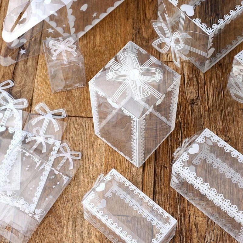 Transparente Plastik-Geschenkbox mit elegantem Band Quadratischer Aufbewahrungsbehälter Einfache Steckmontage Klebefreies Design Ideal für Weihnachten