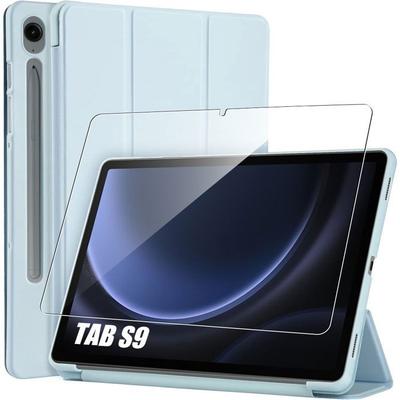 Case + Tempered Glass -E.F.CONNECTION - for Samsung Galaxy Tab S9 FE / S10 FE - Scratch Protection - Foldable Stand - Blue