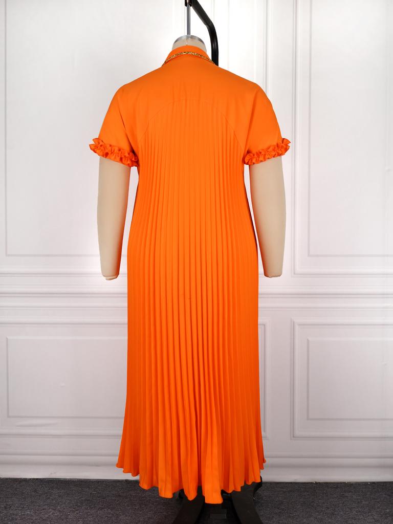 AOMEI Women Plus Size Elegant Pleated Maxi Dress Tie Neck Short Sleeve Modest Church Flowy Loose Fit Dresses