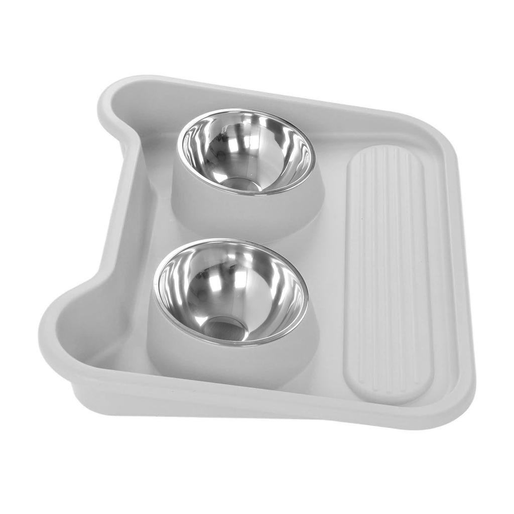 Cat Water Food Bowl 15 Degree Tilt Prevent Spill Stainless Steel Double Pet Bowl Set