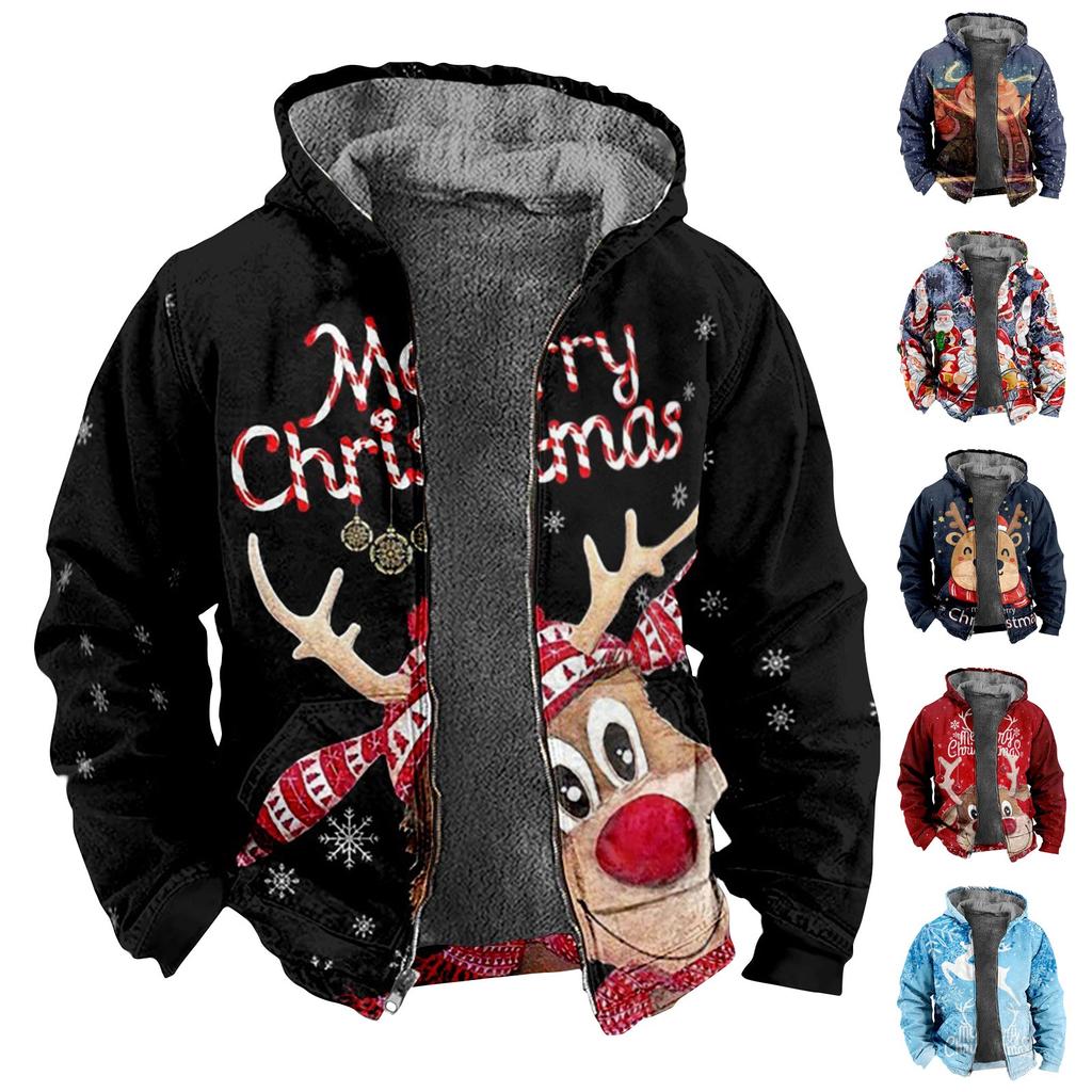 Pánská bunda s vánočním potiskem Pánská jarní a ležérní trendy bunda na zip s kapucí