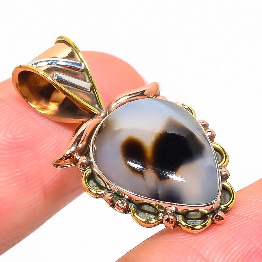 Natural Botswana Agate TwoTone 925 Solid Sterling Silver Gift Pendant 1.25" K5j86