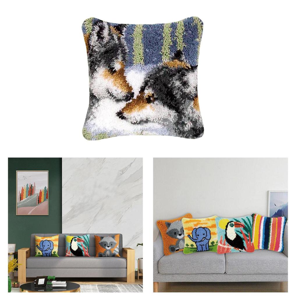 DIY Latch Hook Cushion Cover Set with Printed Canvas Rug Making Kit Needlepoint Craft for Home Decor