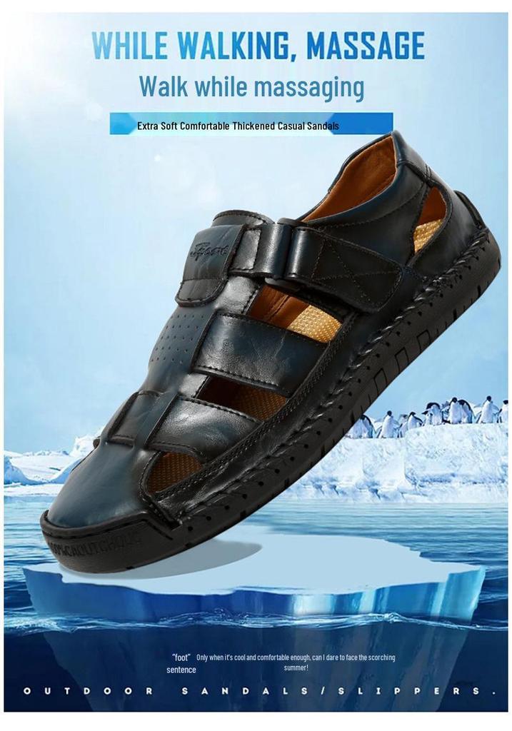2024 Spring Men's Microfiber Leather Sandals: Closed-Toe, Breathable, Lightweight, and Portable