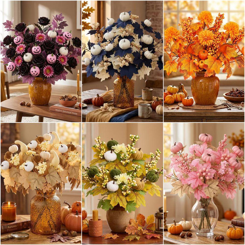 Foam Pumpkin Artificial Flower Bouquet Silk Leaves Halloween Decorative Flower Thanksgiving