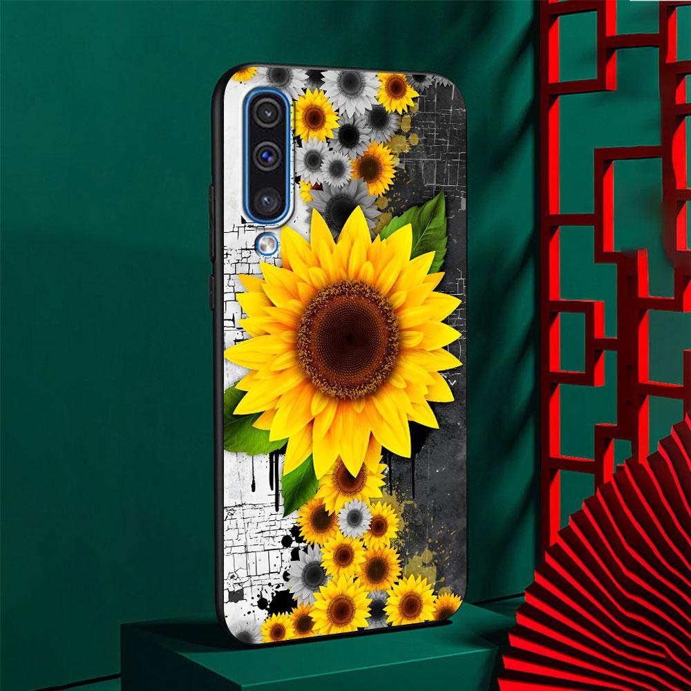 Summer Daisy Sunflower Floral Flower Case for Samsung Galaxy A10s A50 A50s A02s A03s A20 A30 A20e A70 A70s A20s A30s Black Cover