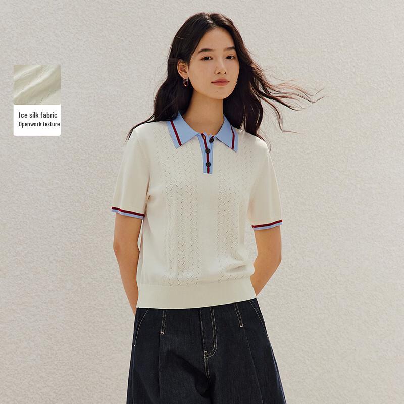 

Женский топ с коротким рукавом INMAN, контрастный, из вязаного ледяного шелка, с воротником-поло M