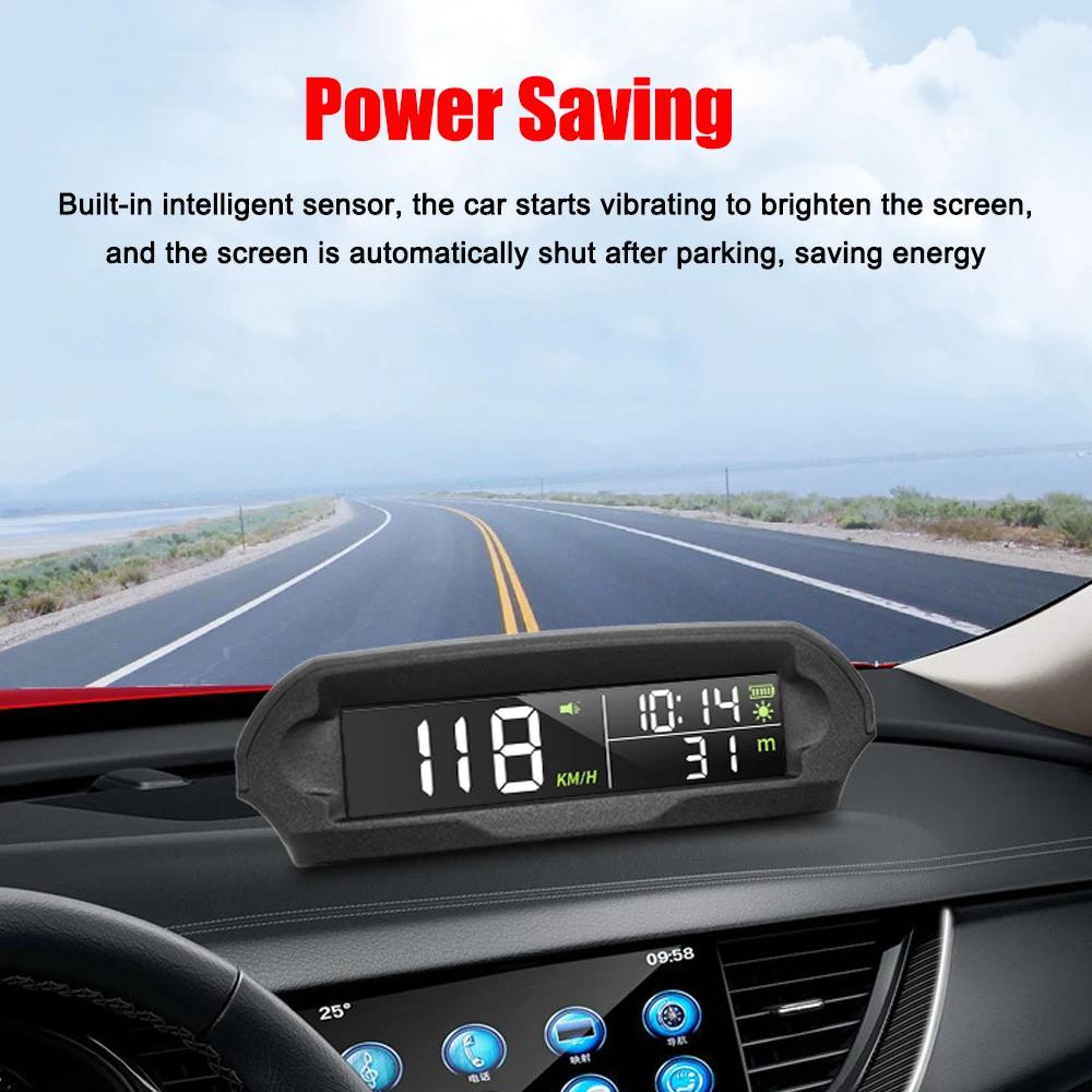 Car Wireless Headup Display Solar GPS Digital Speedometer with LCD Screen Overspeed Alarm KMH/MPH Time/Altitude/Temperature/Spee