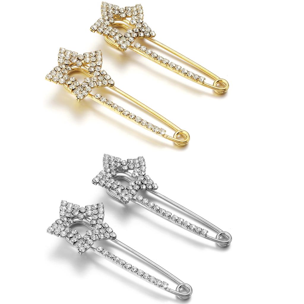 2pcs/Lot Alloy Rhinestone Brooch Pins Gold Silver Color Safety Fixed Brooches for Garment Decoration Jewelry Making