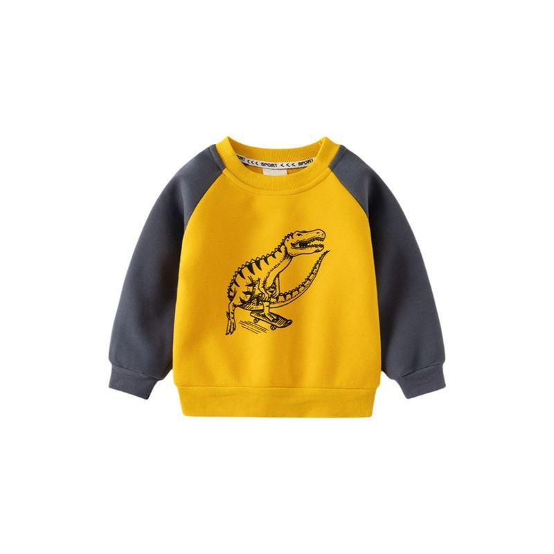 Boys' Fleece-Lined Sweater Autumn and Winter Children Single-Layer Fleece-Lined Long Sleeves Outwear Children Dinosaur Raglan Sleeve Pullover Tops