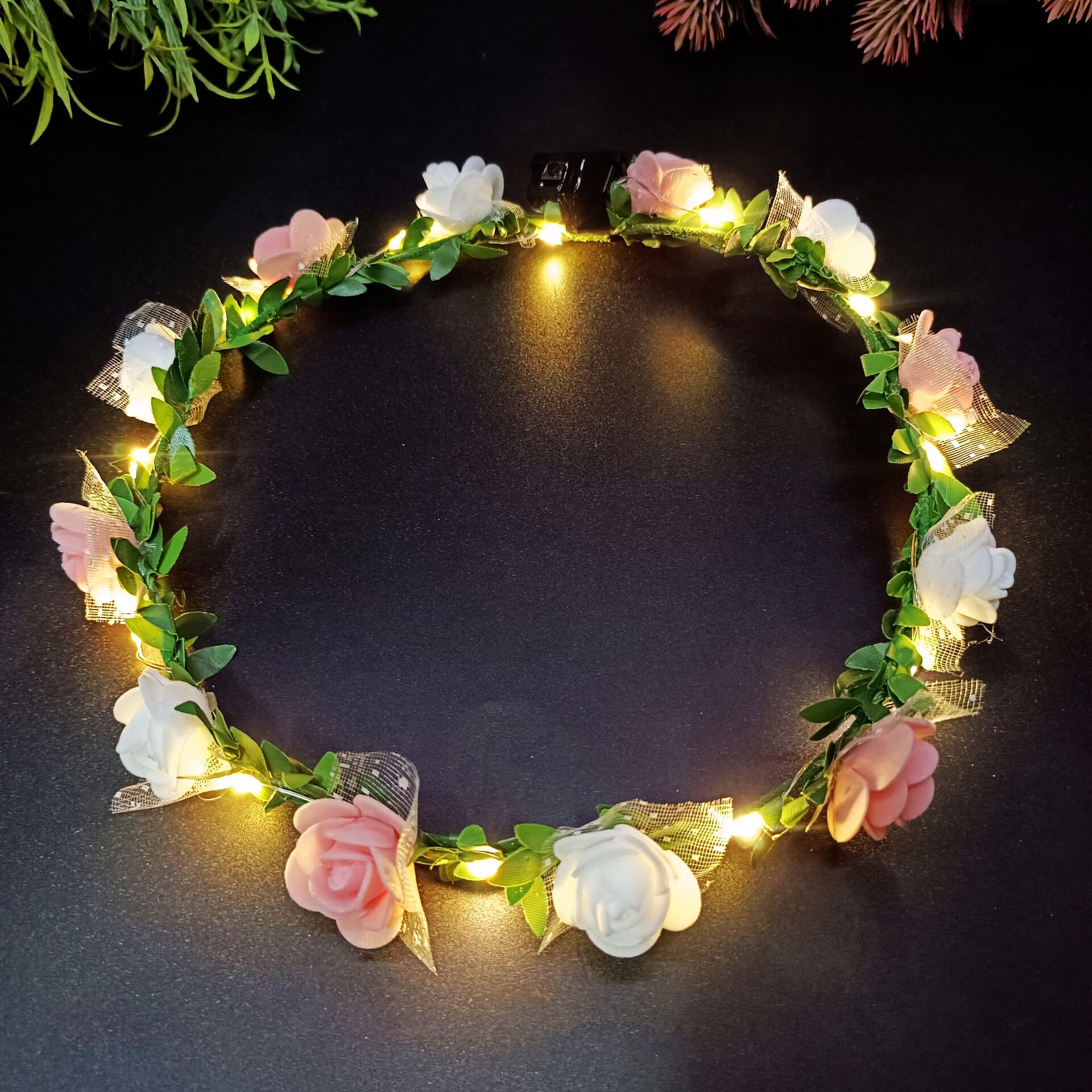 

Wedding Party Crown Glowing Flower Headband LED Light Wreath Garland Decoration Women Girl Birthday Favor Luminous Hairband