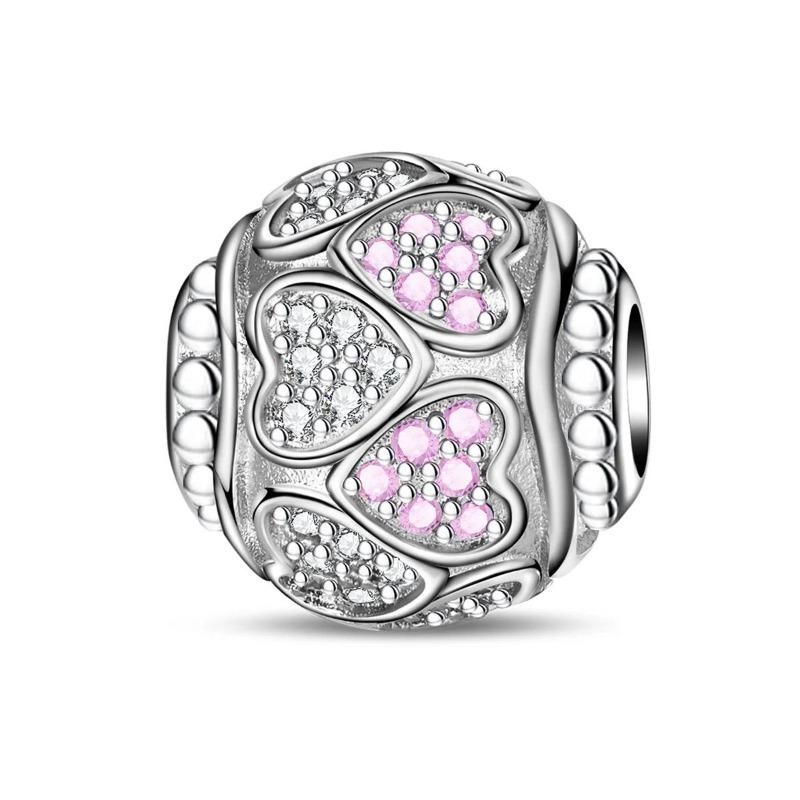 Copper Full Diamond Charms Colorful Heart Blooming Rose Round Beads Pendant Fit Original Bracelets Necklace Jewelry